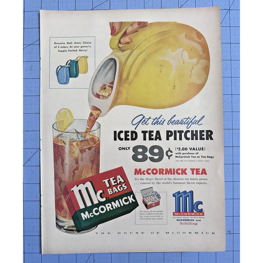 1955 Orig Magazine Ad McCormick Tea For Beautiful Iced Tea Pitcher
